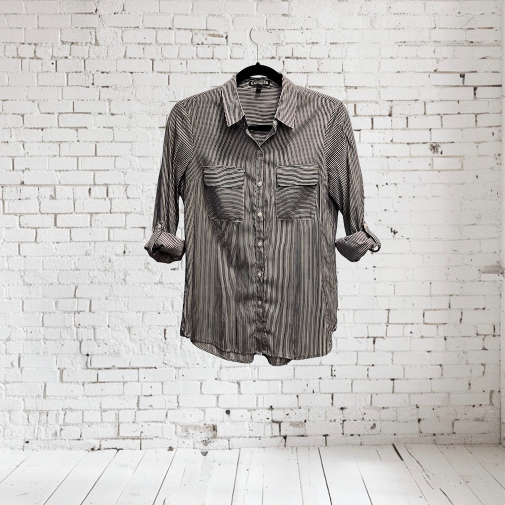 Express Silky Smooth Striped Convertible Button Down Top, Size Small